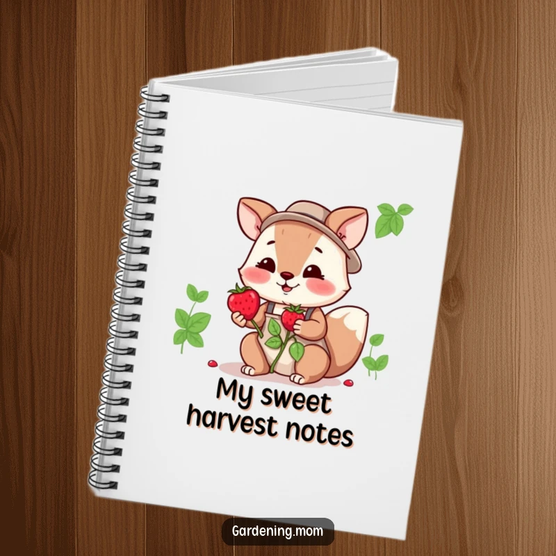 Funny gardening mom animal notebook cover: an animal mom offering a single, ripe berry with a kind smile.