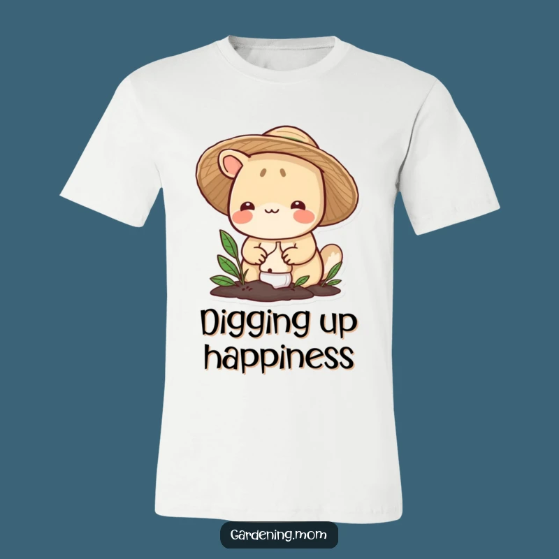 Funny Gardening Animal T-Shirt: Smiling Hatted Critter Plants Bulb, Great Funny Gift