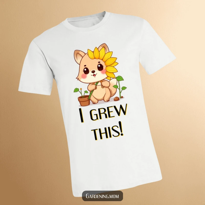 Funny gardening animal proudly presenting a massive, bright sunflower, radiating accomplishment and garden joy.