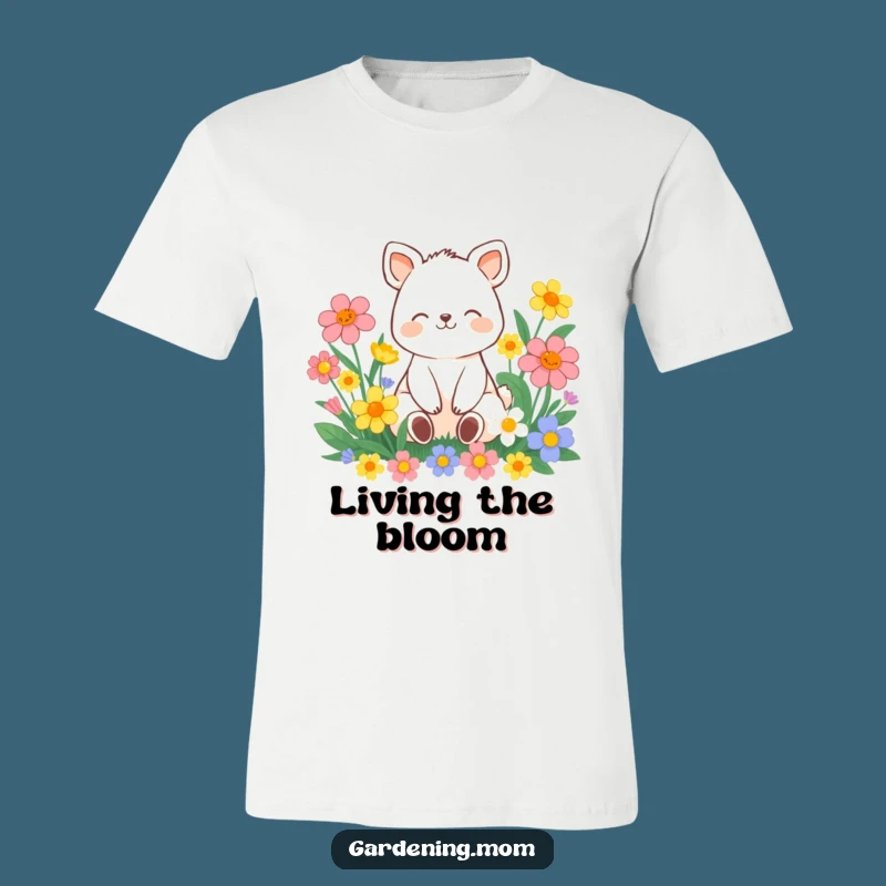 Funny Contented Animal Flower T-Shirt: Peaceful Smile Tee for Garden Lovers