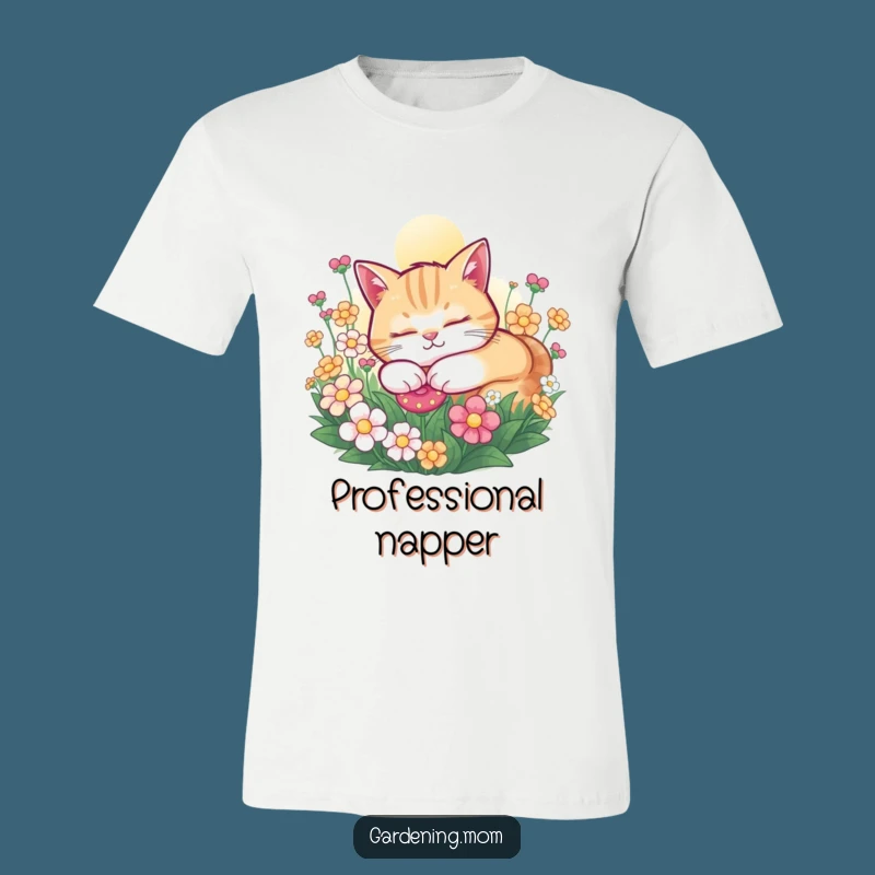 Funny Cat T-Shirt: Snoozing Cat in Flowers, Peaceful Vibes, Great Funny Gift