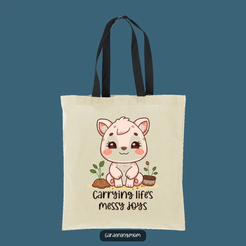Funny Gardening Mom Animal Tote Bag: Beaming Dirt Smudge Face, Great Funny Gift for Plant Lovers
