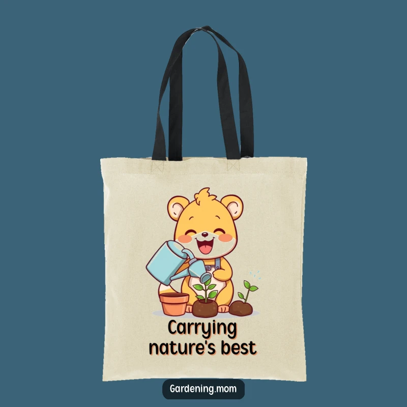Funny Gardening Animal Tote Bag: Delighted Critter Waters Sprout, Stylish Funny Gift