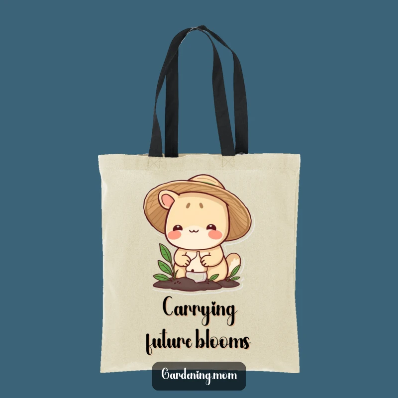 Funny Gardening Animal Tote Bag: Smiling Hatted Critter Plants Bulb, Chic Funny Gift
