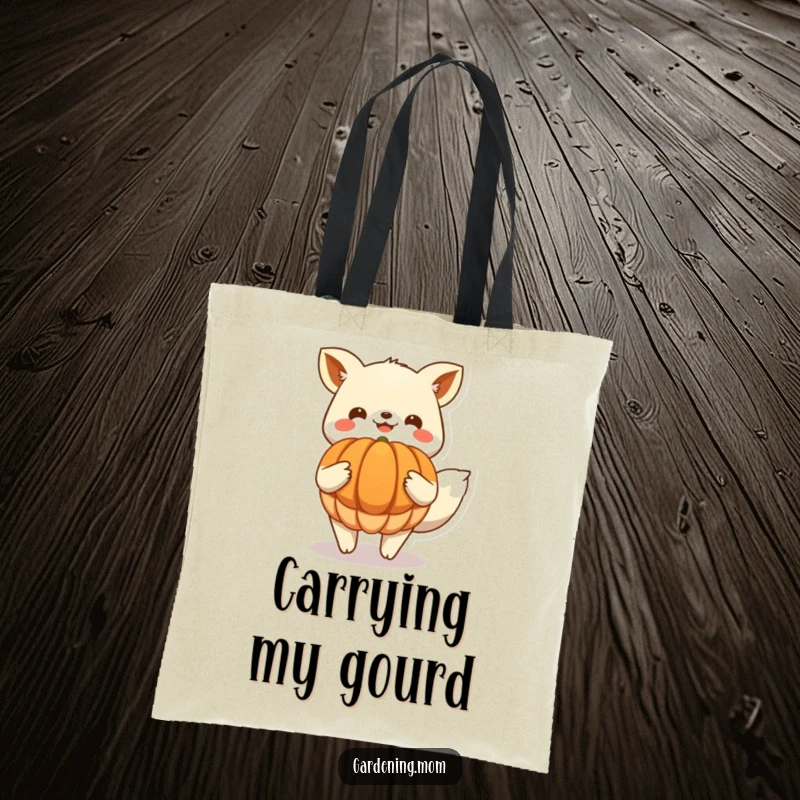 Funny Tote Bag: Cheerful animal proudly holding a massive harvested pumpkin, showcasing the joy and abundance of the fall season.