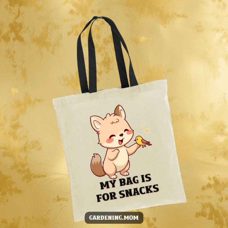 Funny Tote Bag: Adorable animal character lovingly feeding a tiny bird from its open palm, symbolizing generosity and nature's connection.