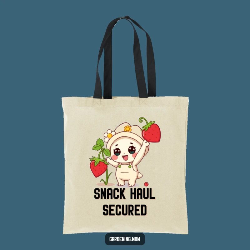 Funny Kawaii Gardener Tote Bag: Strawberry Character Eco Gift